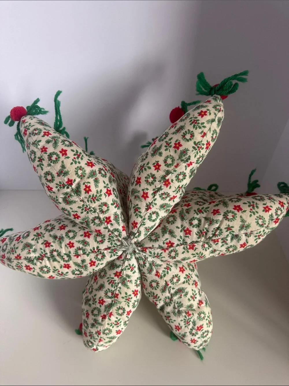 Handmade Holiday Fabric Tree Décor - Cream, Green & Red